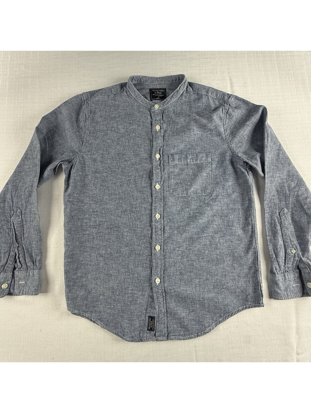 Abercrombie & Fitch Shirt Mens Medium Blue Chambray Band Collar Long Sleeve